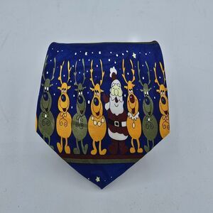 Mens Necktie Vintage Gold City Christmas Santa Reindeer Holiday 59x4 In